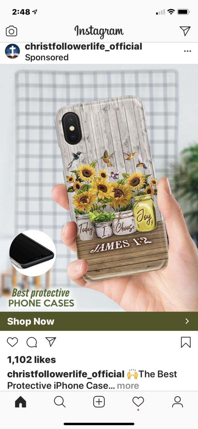 Customer photo review of Christian phone cases: Today I choose Joy James 1:2, Sunflower Hummingbird phone case