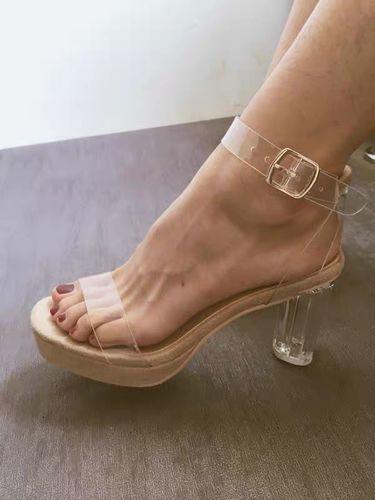 Customer photo review of Small Feet Clear Chunky High Heel Sandals BS132