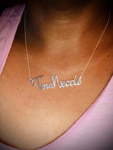 Customer photo review of Large Script  Name Necklace