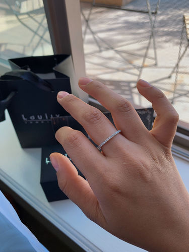 Customer photo review of Louily Classic Half Eternity Thin Women's Wedding Band In Sterling Silver