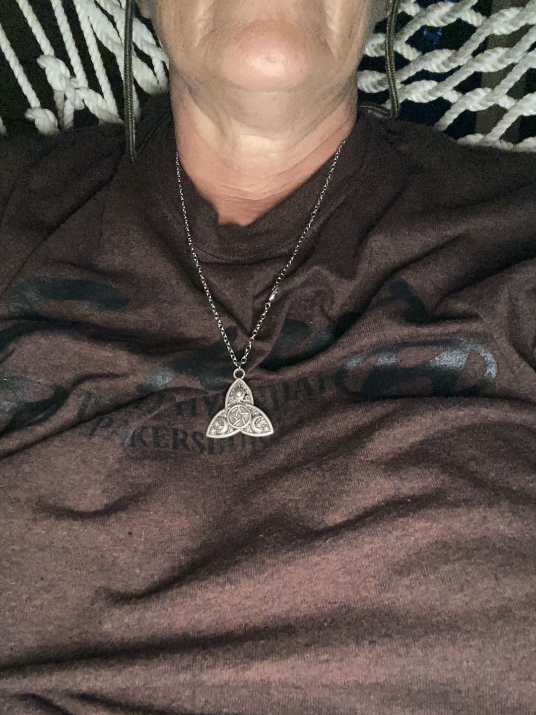 Customer photo review of Triple Moon Goddess Triquetra Necklace