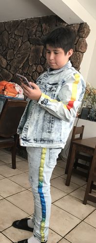 Customer photo review of Side Stripe Track Denim Snow Wash - Yellow - Blue (DZM4678D)