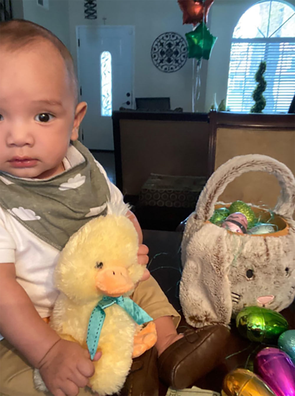 Customer photo review of Organic Baby Bandana Bibs
