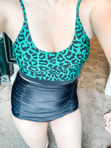 Customer photo review of The Lounger Top | Green Leopard Print