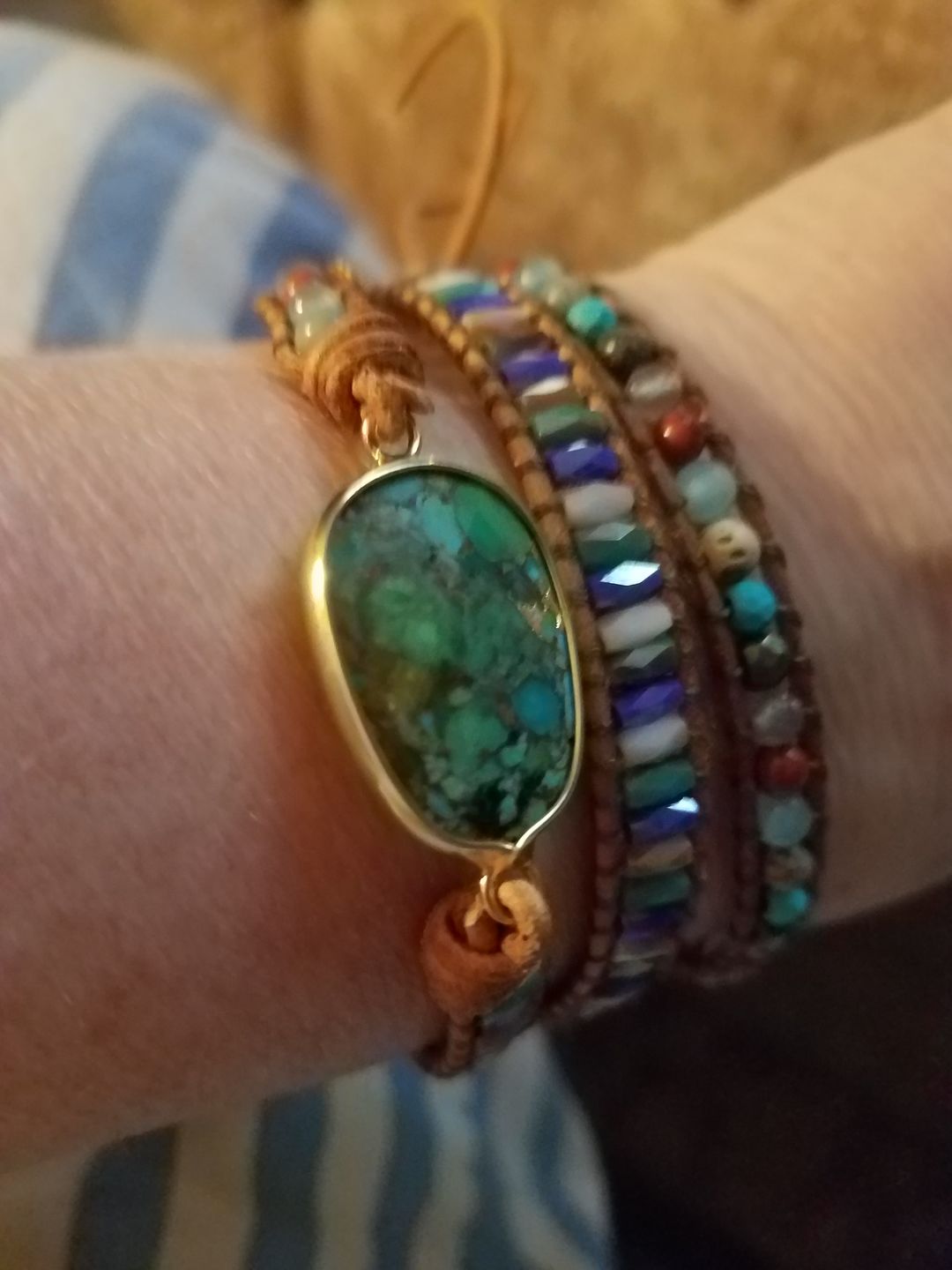 Customer photo review of Natural Turquoise & Jasper Wrap Bracelet