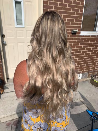 Customer photo review of Tape in Hair Extensions 100% Remy Human Hair 40 Pieces 100 Grams Highlights (P18/613)