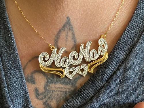 Customer photo review of Double Plated Heart Name Necklace with Link Chain