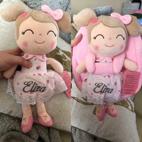 Customer photo review of Personalized Leyadoll Doll Backpack (Strawberry) - 2 Skin Tones