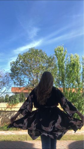 Customer photo review of Simple Black Crane Prints Cotton Plus Size Summer Dress