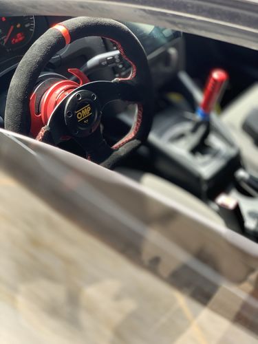 Customer photo review of 13" (330mm) Universal Auto Racing Flat Red Suede Leather Drift Sport Steering Wheel