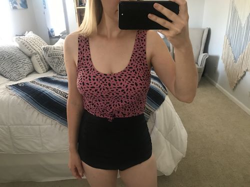 Customer photo review of Traveler Top | Pink Animal Print | Final Sale