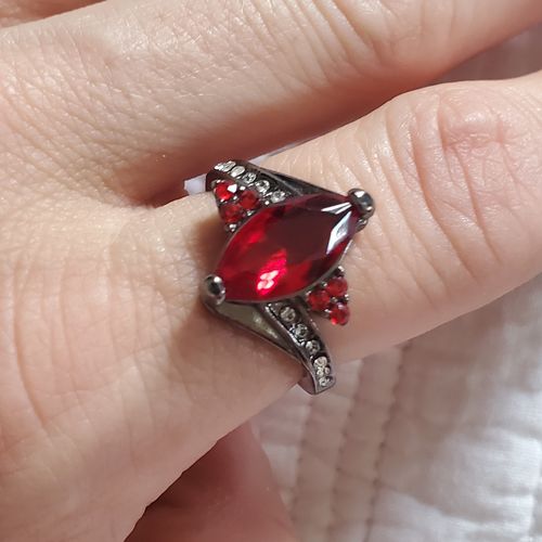 Customer photo review of Red Garnet Gothic Ring