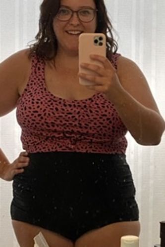 Customer photo review of Traveler Top | Pink Animal Print | Final Sale
