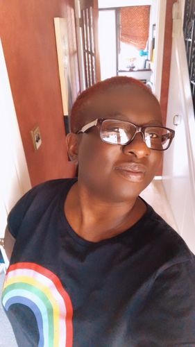 Customer photo review of Navy Organic Cotton Distressed Rainbow T-Shirt