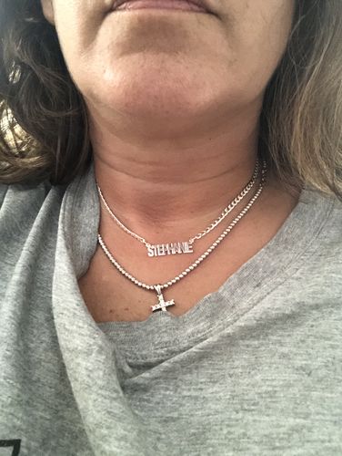Customer photo review of Block Mini Name Necklace with Cuban Chain