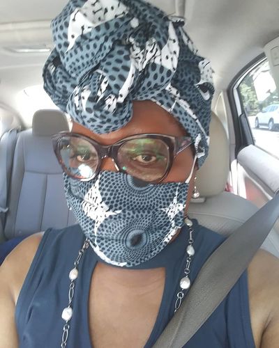 Customer photo review of ADULT FACE MASK WITH MATCHING HEAD WRAP