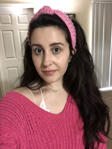 Customer photo review of CANDY PINK GLASS BEADED WOVEN HEADBAND