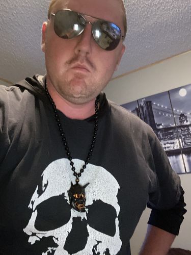 Customer photo review of Black Hannya Mask Pendant Necklace (40% OFF)