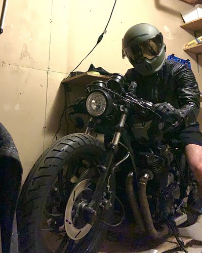 Customer photo review of Cafe racer distressed jacket with piping