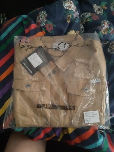 Customer photo review of Norton Denim Jacket In Tan With Distressing