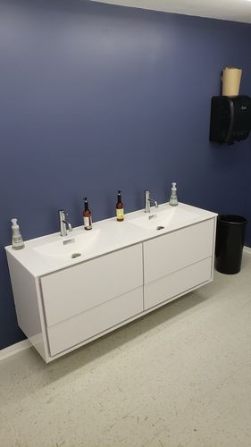 Customer photo review of DeLusso 60", Kube Gloss White Wall Mount Modern Bathroom Vanity, Double Sink