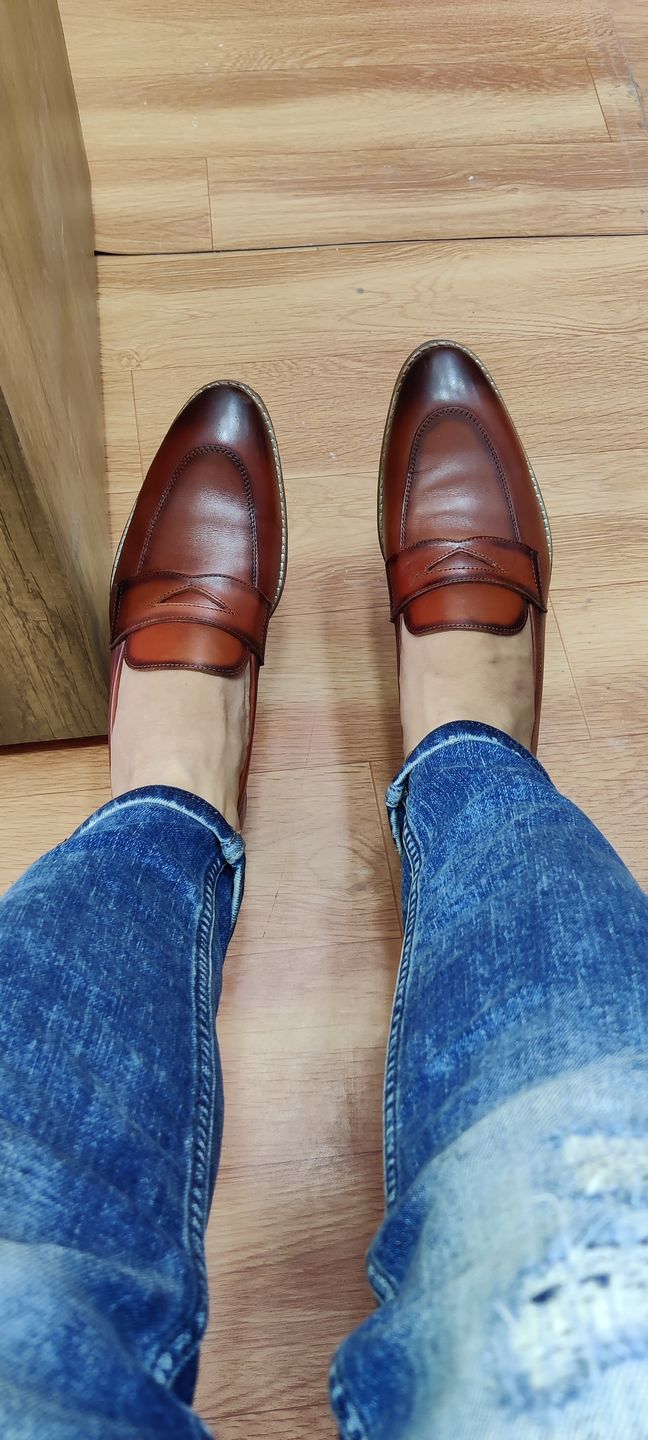 Customer photo review of Cognac Penny Loafers