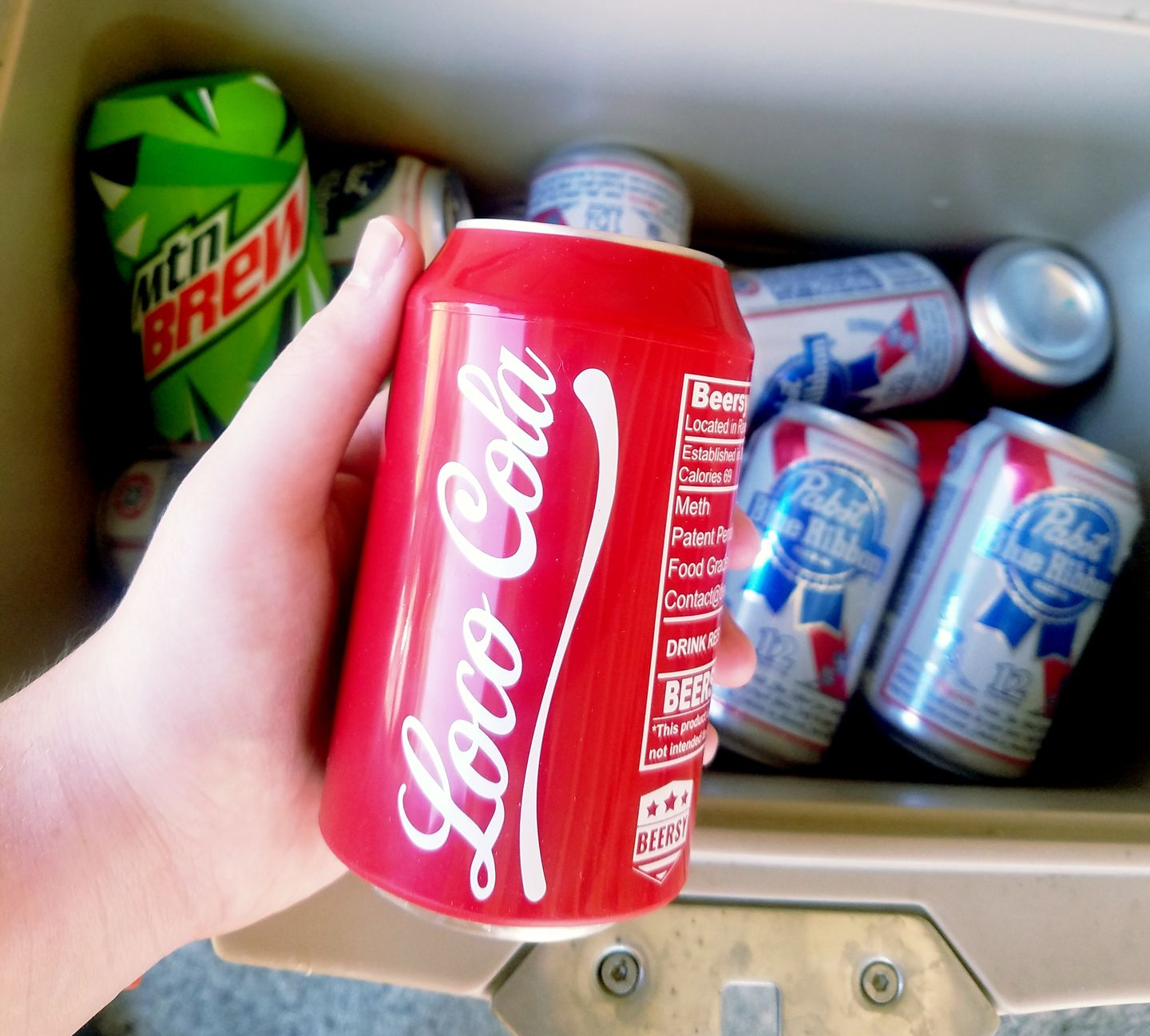Customer photo review of “Loco Cola" Silicone Sleeve Hide a Beer (Beersy 2.0)