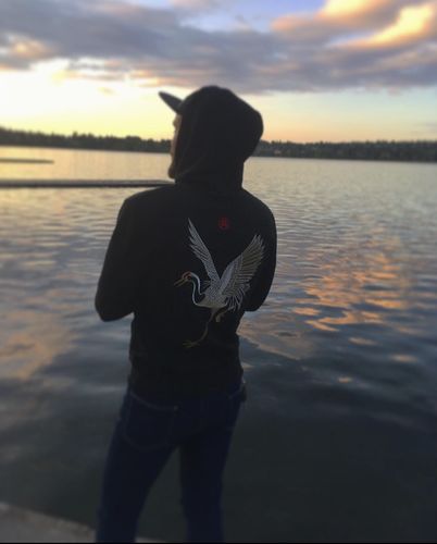 Customer photo review of The Crane Embroidered Hoodie