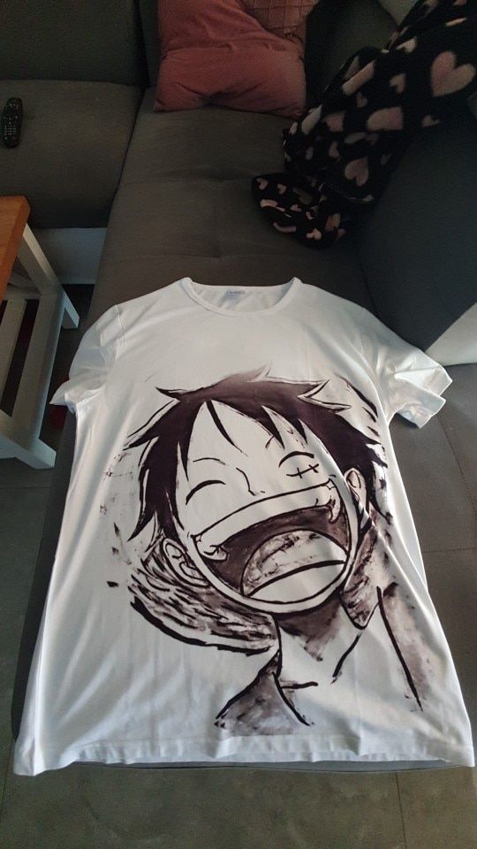 Customer photo review of Luffy Black & White T-Shirt - One Piece