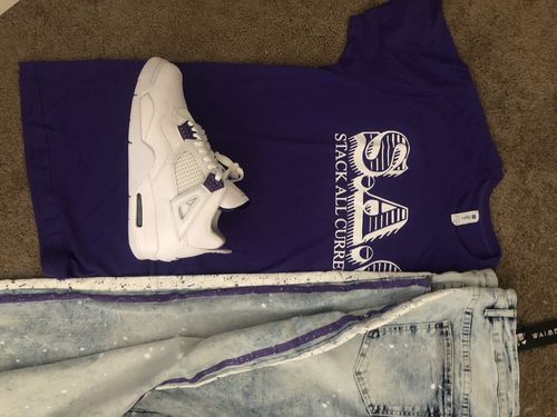 Customer photo review of Cracked Side Stripe Skinny Fit Track Denim Snow - Purple (M4839D)