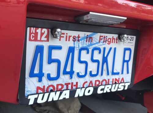 Customer photo review of Tuna... No Crust License Plate Frame