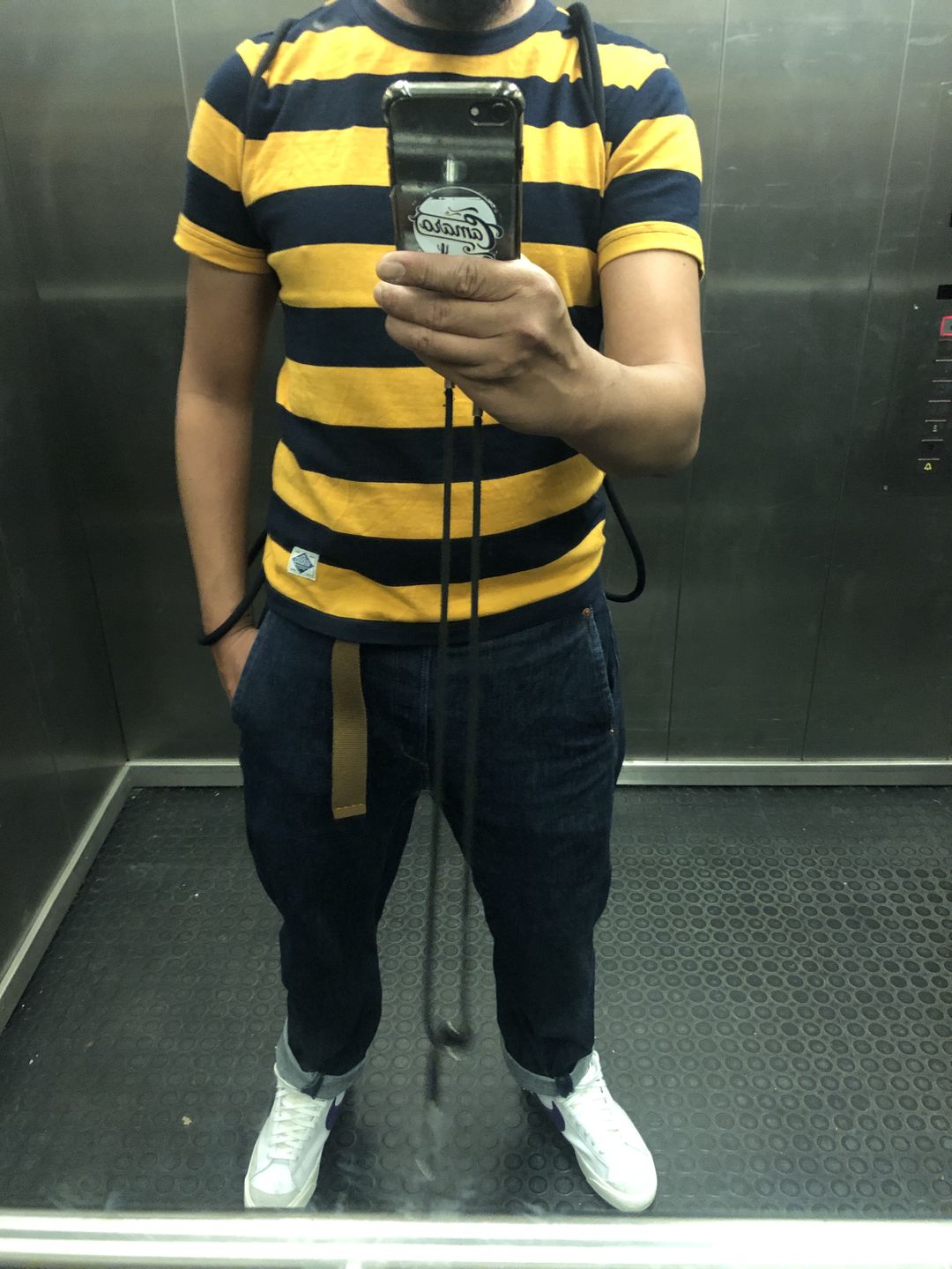 Customer photo review of Heavyweight Cotton Wide Striped T-Shirt - Black/White