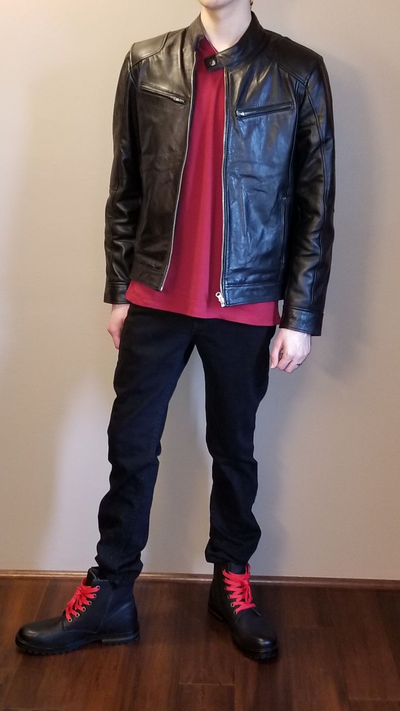 Customer photo review of Black Moto Leather Jacket