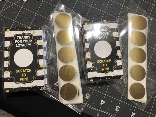 Customer photo review of Gold and Black Stripes Loyalty Scratch Off Cards!