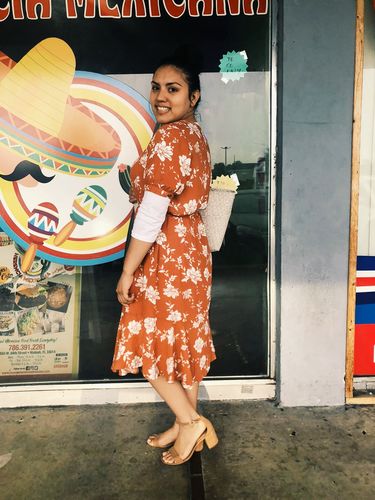 Customer photo review of Red Orange Dress