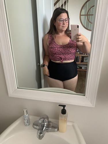 Customer photo review of Traveler Top | Pink Animal Print | Final Sale