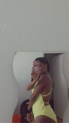 Customer photo review of Cross Back V-Neck One Piece Swimsuit - Yellow