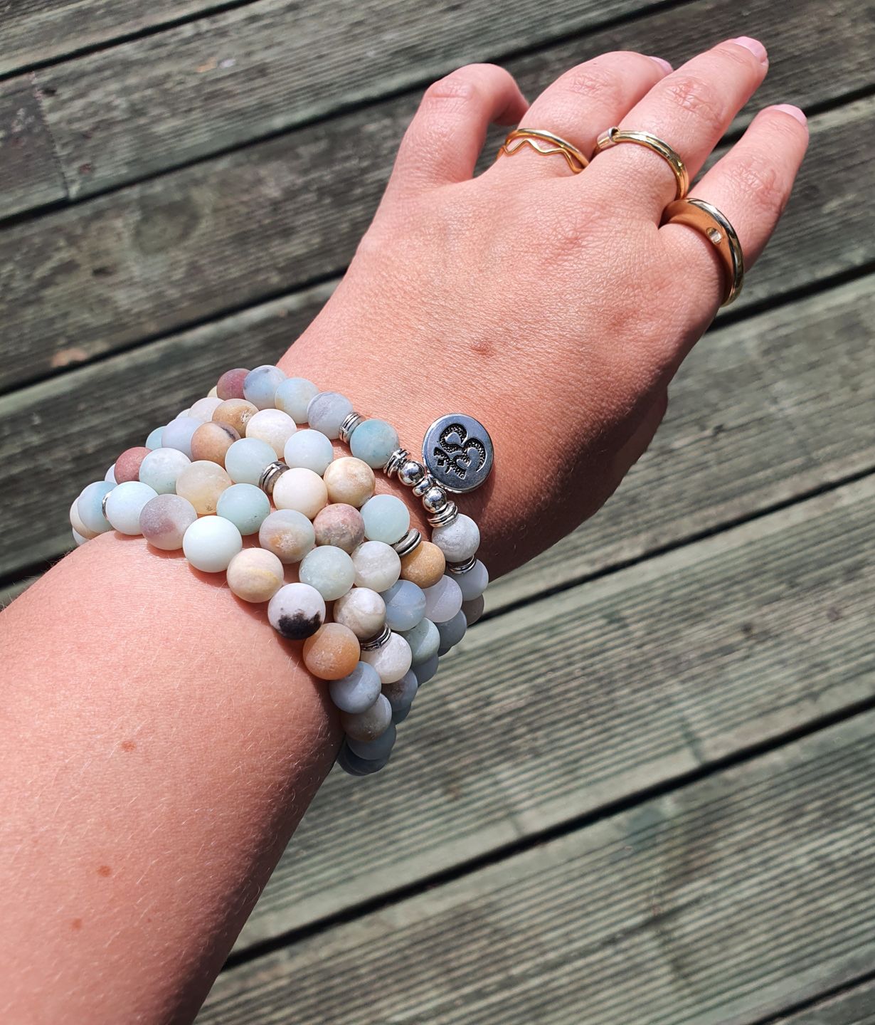 Customer photo review of 108 Natural Matte Amazonite Stone Mala Prayer Beads