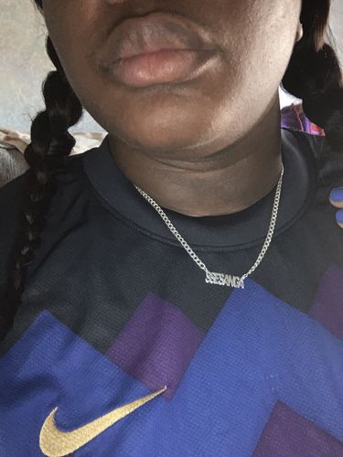 Customer photo review of Block Mini Name Necklace with Cuban Chain