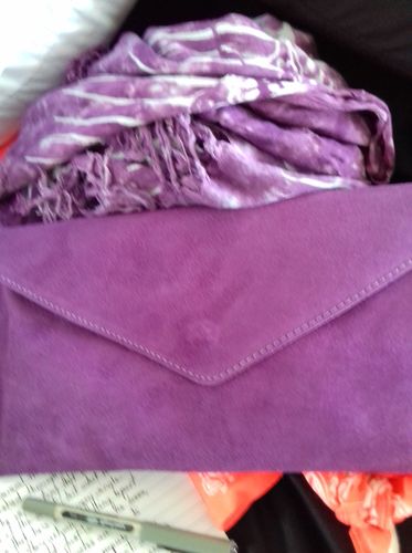 Customer photo review of GENUINE SUEDE PURPLE OVER-SIZED ENVELOPE CLUTCH BAG / SHOULDER BAG WITH LONG SHOULDER STRAP