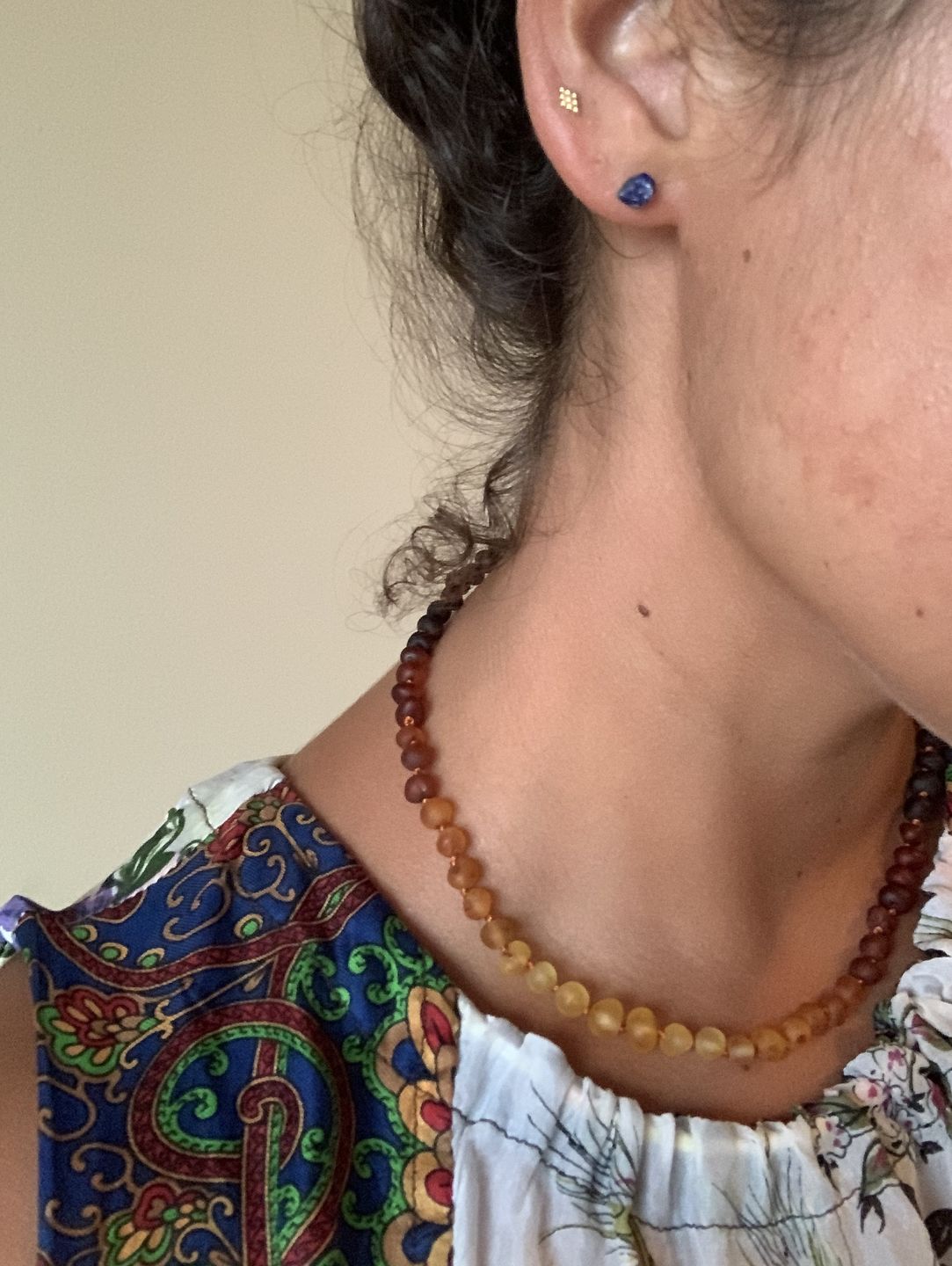 Customer photo review of Raw Ombre Amber Necklace