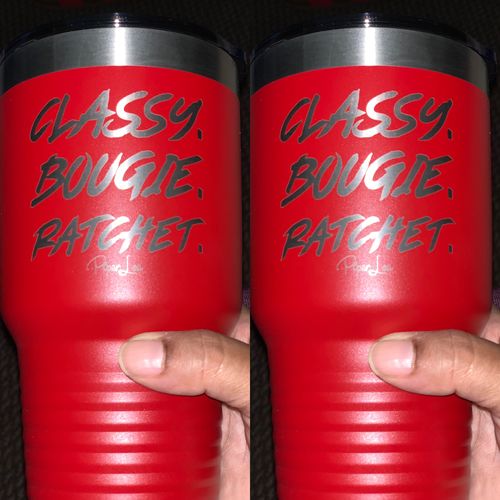 Customer photo review of Classy Bougie Ratchet Laser Etched Tumbler