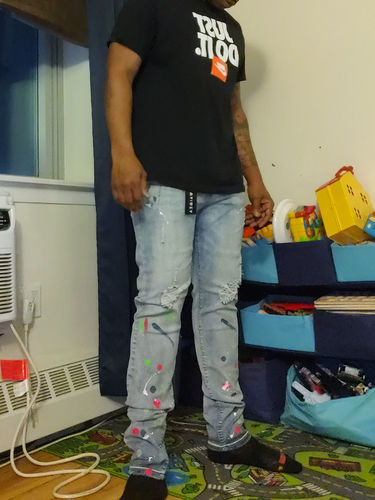 Customer photo review of Paint Splatter Skinny Fit Denim Blue Brush Wash (M4770D)