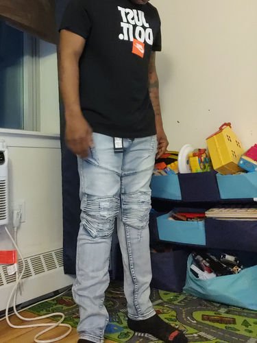 Customer photo review of Destroyed Ribbed Skinny Fit Denim Light Indigo Brush (AOM4661D)