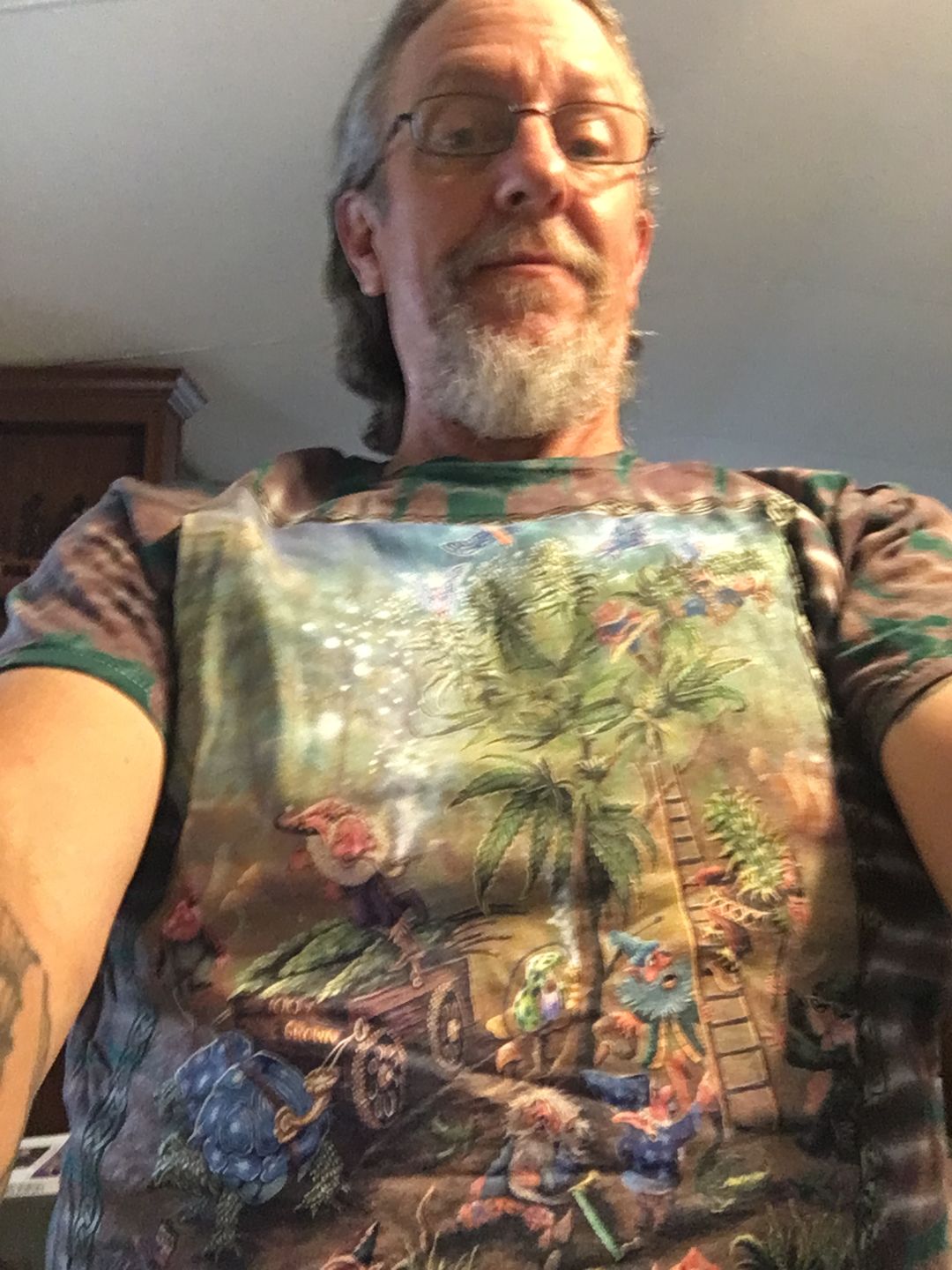 Customer photo review of Tie Dye Gnome Grown Herb T Shirt