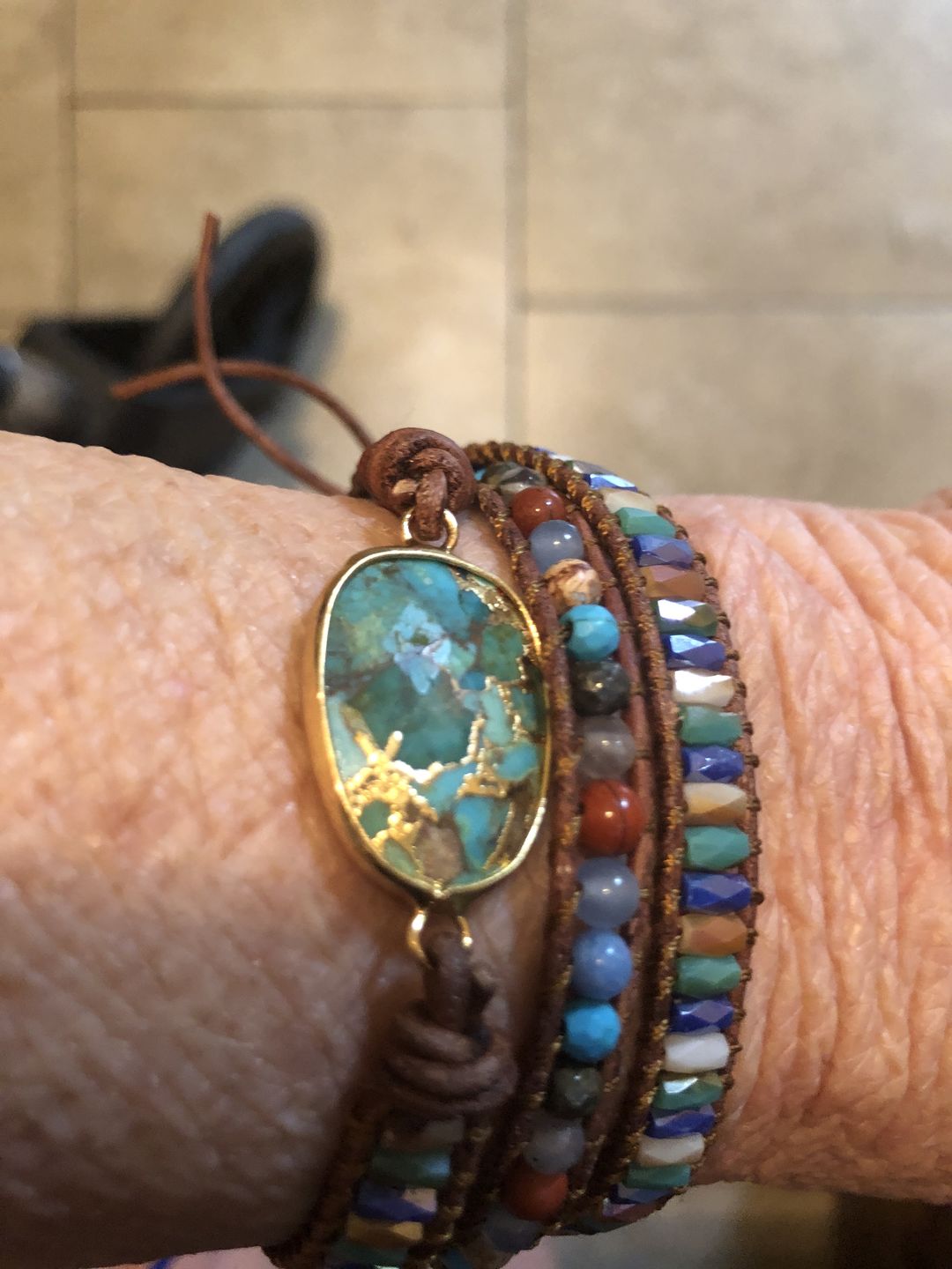 Customer photo review of Natural Turquoise & Jasper Wrap Bracelet