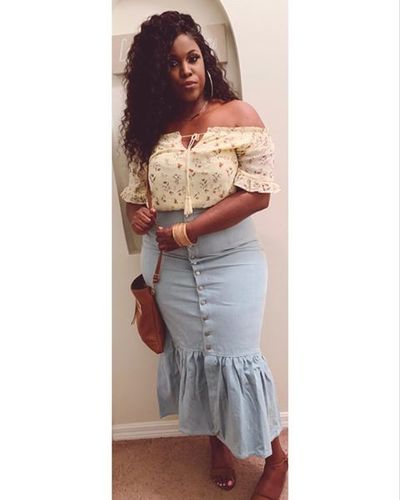 Customer photo review of Button-Down Denim Skirt--Shipped on July 30th