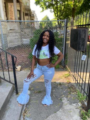 Customer photo review of Ripped Fringe Flared Jeans