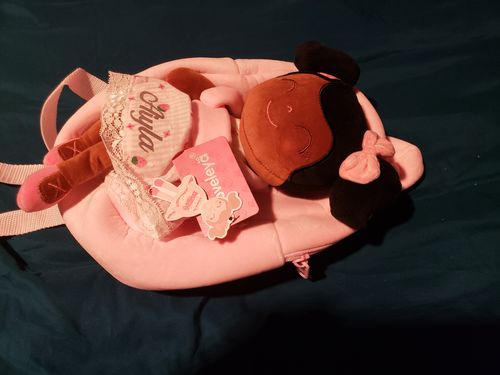 Customer photo review of Personalized Leyadoll Doll Backpack (Strawberry) - 2 Skin Tones