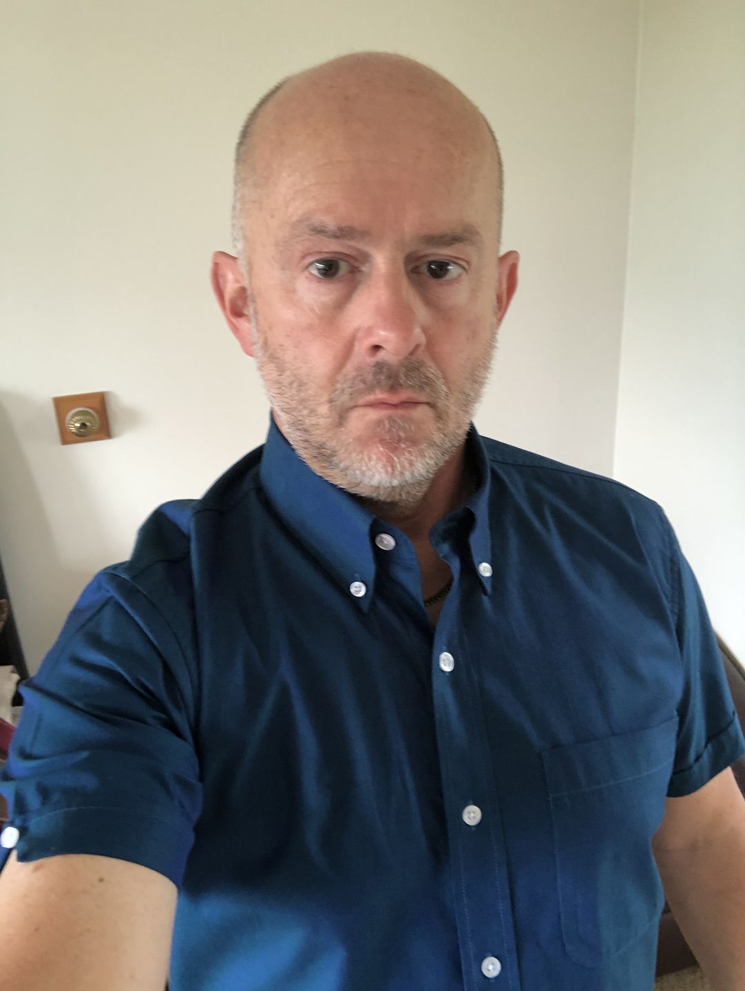 Customer photo review of **NEW** Shirt Short Sleeve  - Two Tone Blue